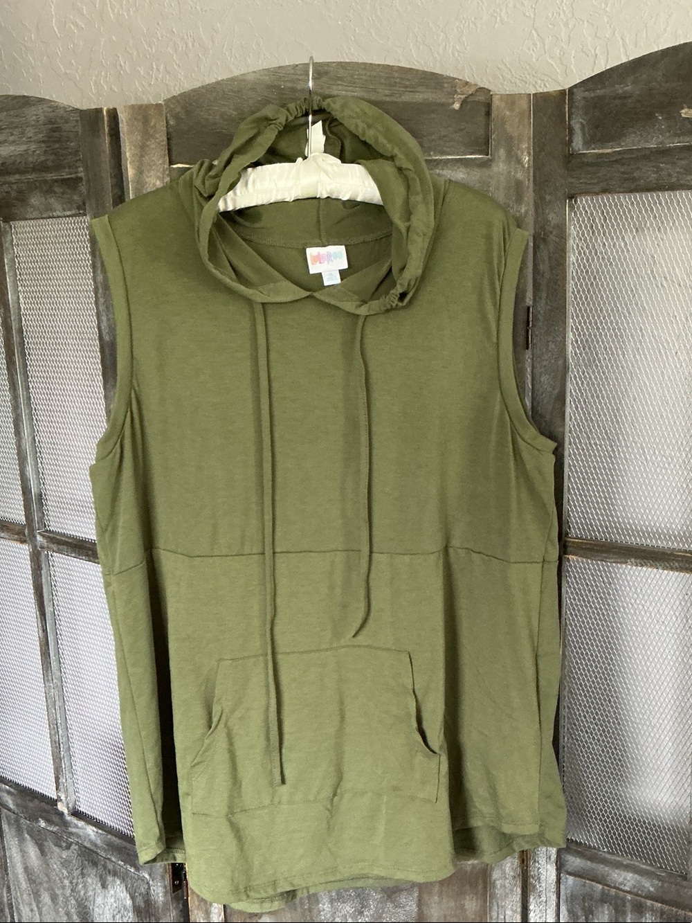 LuLaRoe Brittany style Sleeveless Olive Hoodie Tank Top